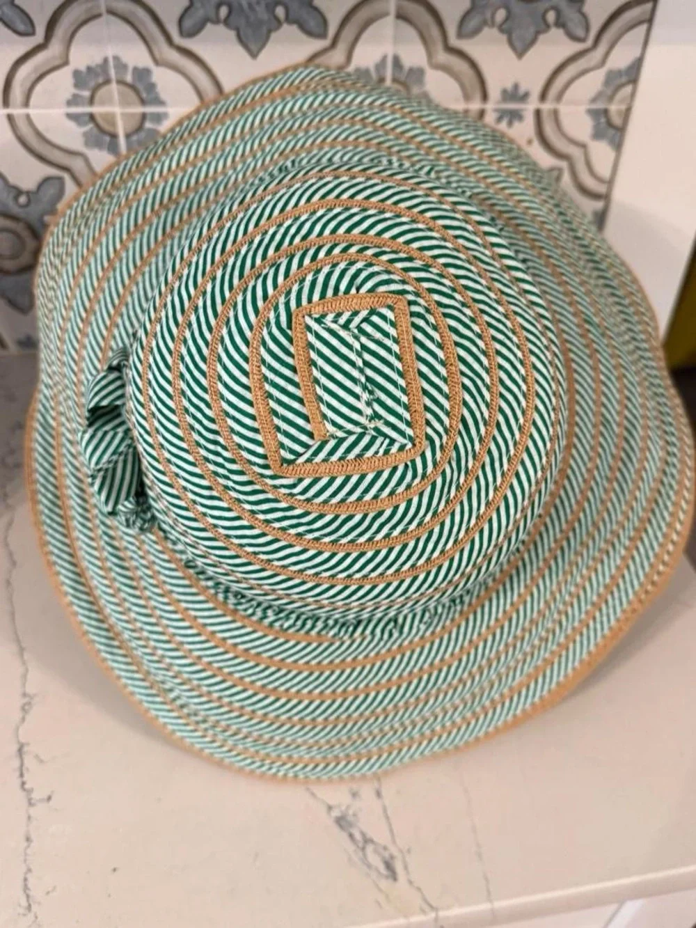 Cynthia Rowley Green Striped Wide Brim Floppy Sun Hat Resort Beach
